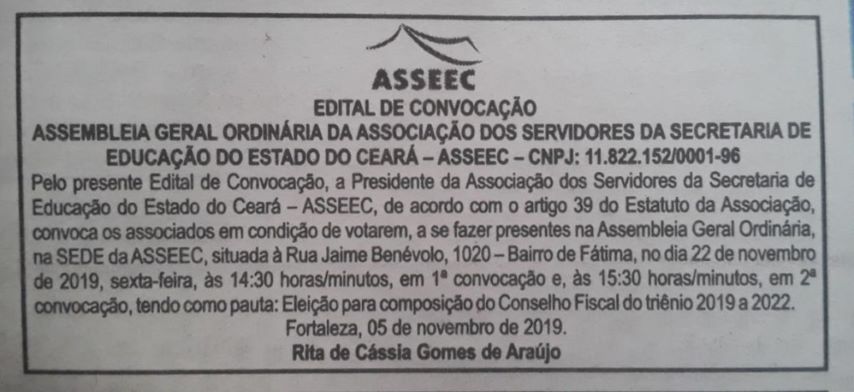 edital de convocação assembleia geral ordinária asseec